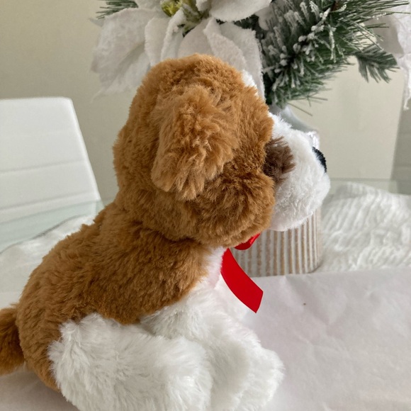 Brown and White Stuffed Dog with Red Bow - Picture 3 of 4
